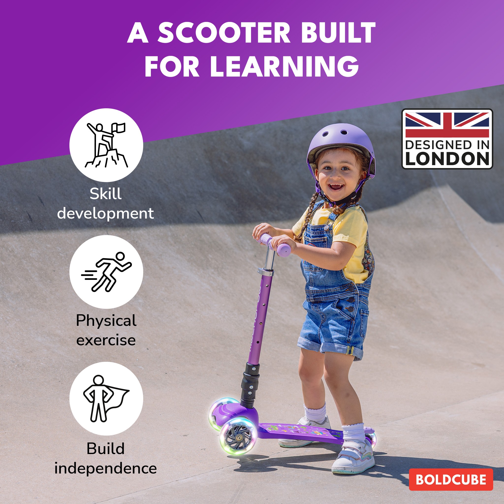 BOLDCUBE Teeny Fold, lilac: a scooter built for learning