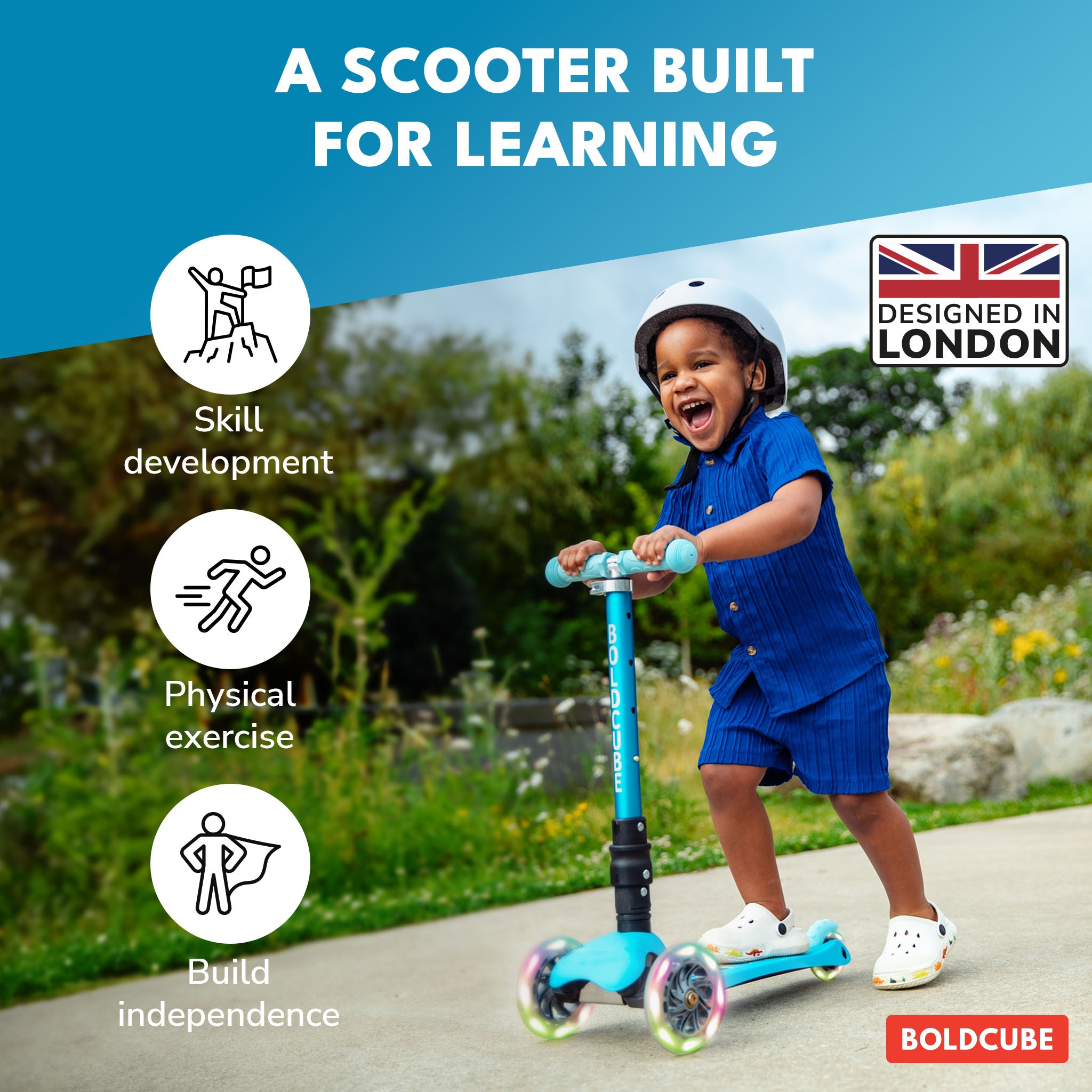 BOLDCUBE Teeny Fold, blue: a scooter built for learning