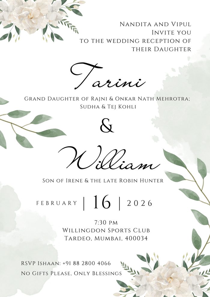 Wedding reception invitation