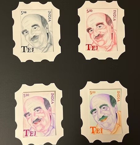 Postage stamp illustrations, colored pencil