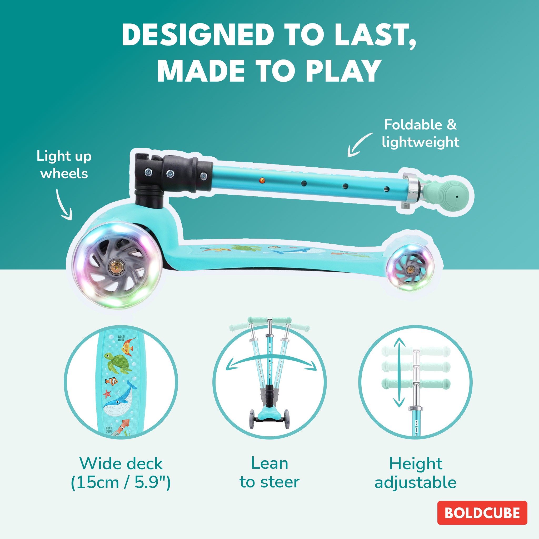BOLDCUBE Teeny Fold, aqua: designed to last, made to play