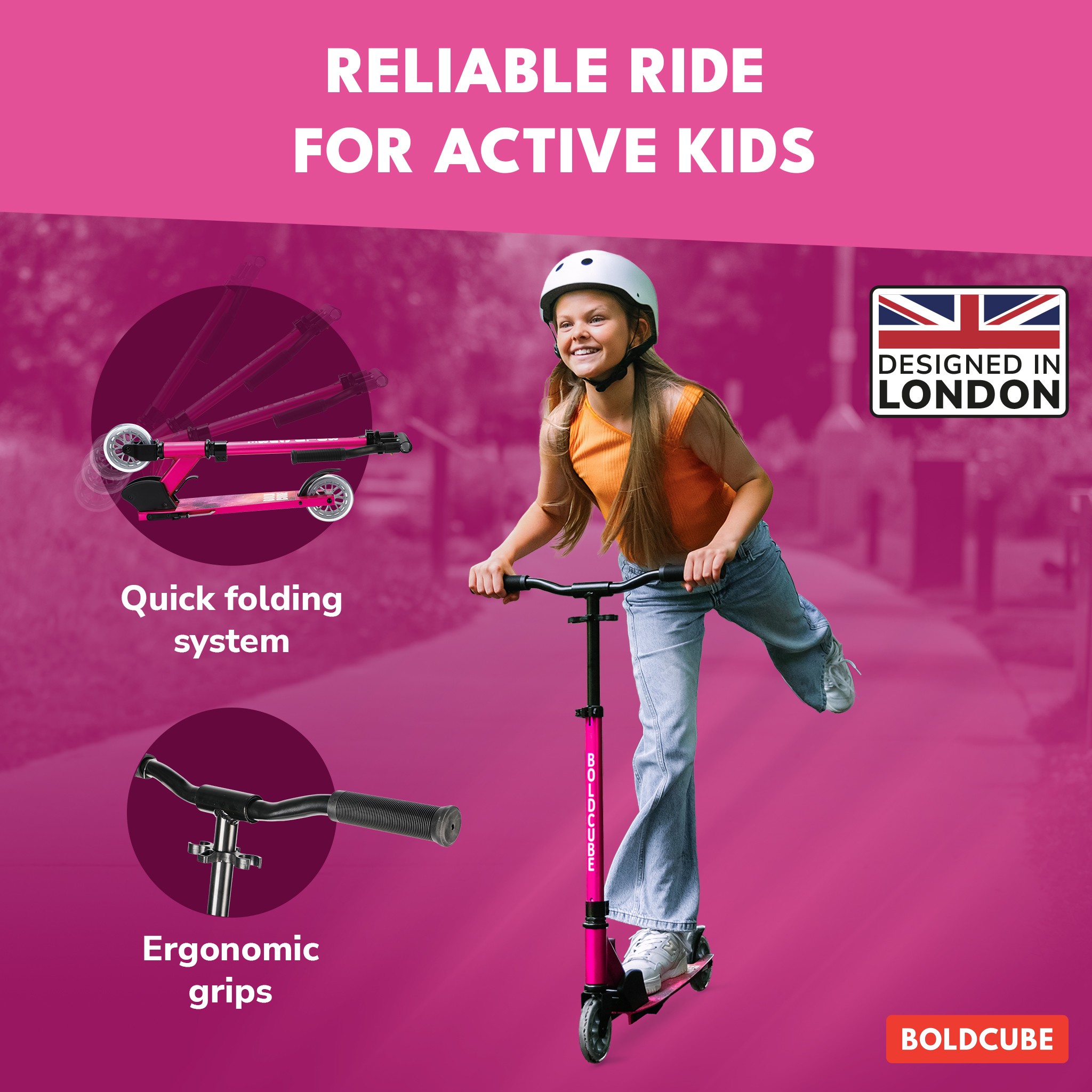 BOLDCUBE Deluxe 2 Wheel, fuschia: reliable ride for active kids